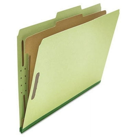Four-Section Pressboard Classification Folders, 1 Divider, Legal Size, Green, 10/Box