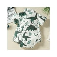 thumbnail image 3 of hirigin Baby Boys Lapel Romper, Summer Infant Cartoon Dinosaur Leaves Printing Short Sleeve Single-breasted Jumpsuit, 3 of 8