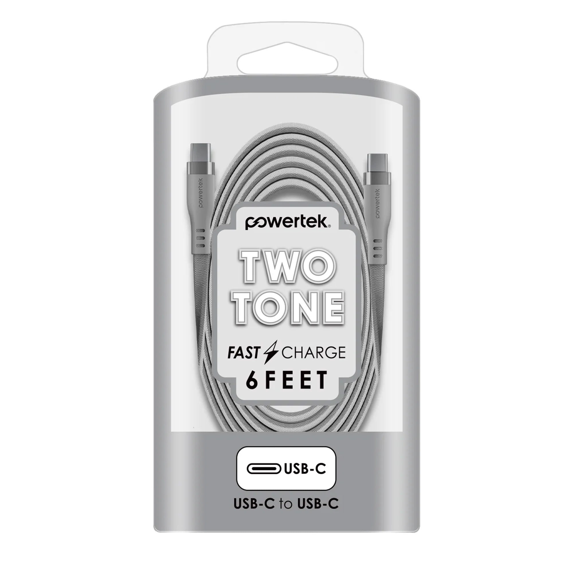 Powertek USB-C to USB-C Two-Tone Pastel Fast Charge Cable, 6 ft, Grey