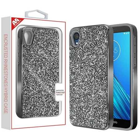 Mybat Encrusted Rhinestones Hybrid Case for Motorola Moto E6 - Gun Metal