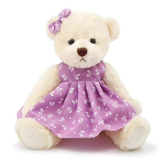 Oits-cute Small Baby Teddy Bear with Cloth Cute Stuffed Animal Soft Plush Toy 10" (Polka dot Purple Dress)