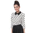 thumbnail image 1 of Disfraz de Halloween para mujer Polka Dots Contraste Peter Pan Collar Top 3/4 Mangas Blusa Camisa Blanco XS Allegra K, 1 of 7