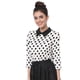 thumbnail image 1 of Disfraz de Halloween para mujer Polka Dots Contraste Peter Pan Collar Top 3/4 Mangas Blusa Camisa Blanco XS Allegra K, 1 of 7
