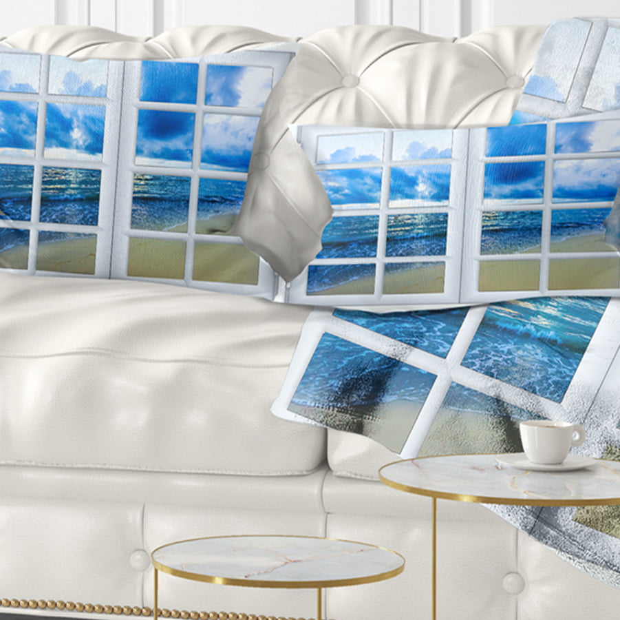 Designart CU11425-12-20 Closed Window to Blue Seascape Landscape Wall Lumbar Cushion Cover for Living Room Sofa Throw Pillow 12 x 20