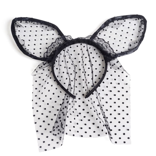 Diadema de orejas de gato con velo Disfraz de disfraces de fiesta de disfraces de Halloween para Cosplay (negro)