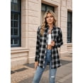 thumbnail image 4 of Women'S Button Down Flannel Shirts Shacket Long Sleeve Collared Business Casual Tops Work Blouses Black & blue L, 4 of 8