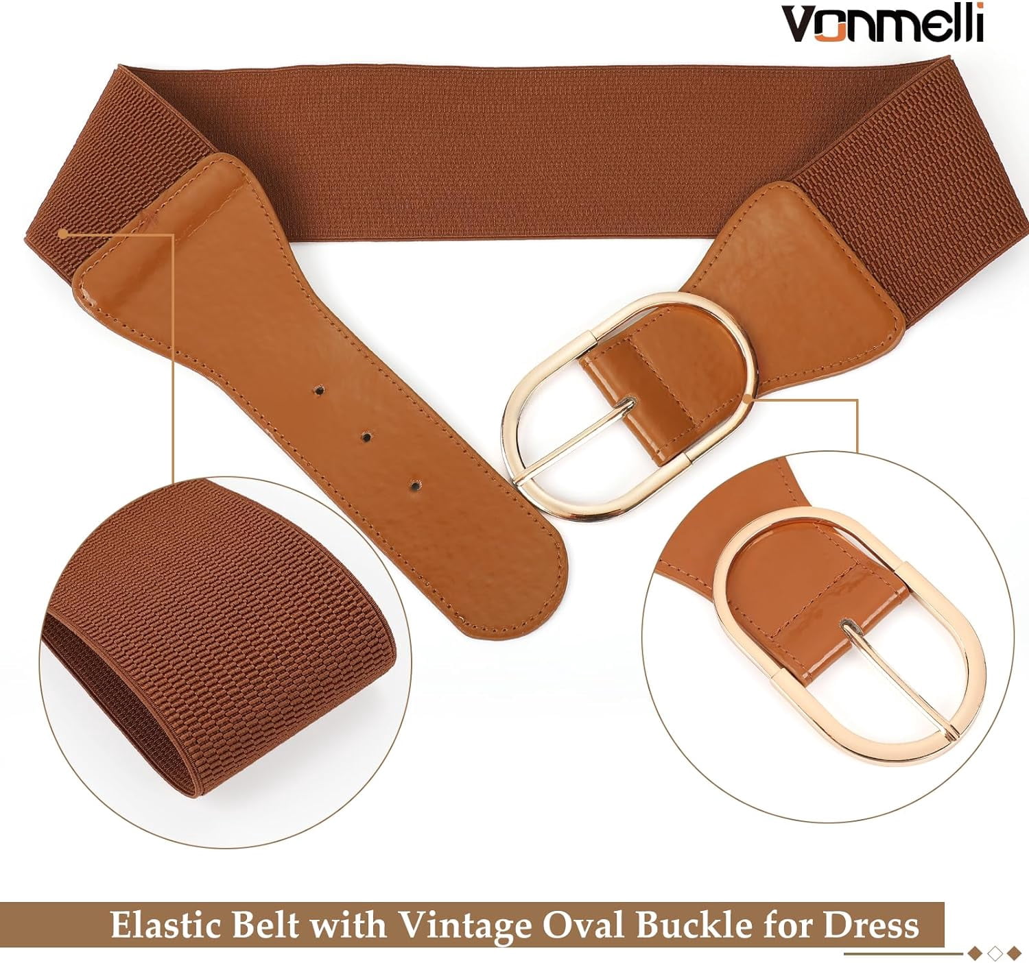 Gold Oval Buckle Wide Accent Elastic Statement Belt Vintage Wide Elastic Belt for Women main image 4