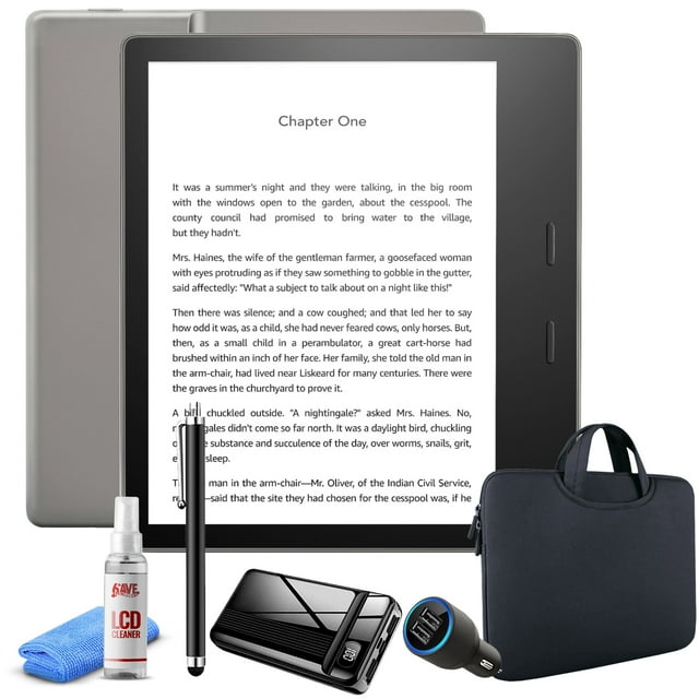 Amazon - Kindle Oasis E-Reader (2019) - 8GB - Graphite Bundle with Zipper Sleeve + Power Bank + USB Car Adapter + Stylus Pen + Screen Cleaner