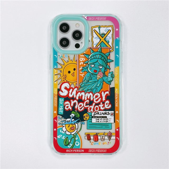 Funda de silicona suave de dibujos animados Retro superbonita de lujo para iPhone 14 11 12 Pro Max 13 XR X XS 7 8 Plus funda trasera de ambiente de verano Tan Jianjun unisex