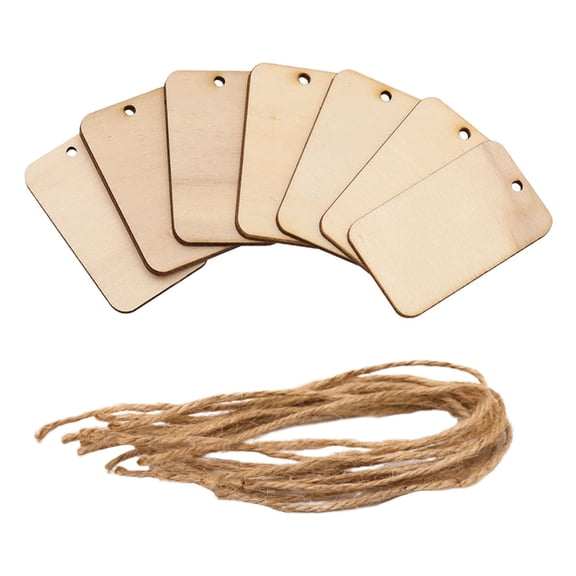 30 Pcs Wooden Hanging Pendant Christmas Hanging Pendants Rustic Home Decor Rectangular Wooden Slices