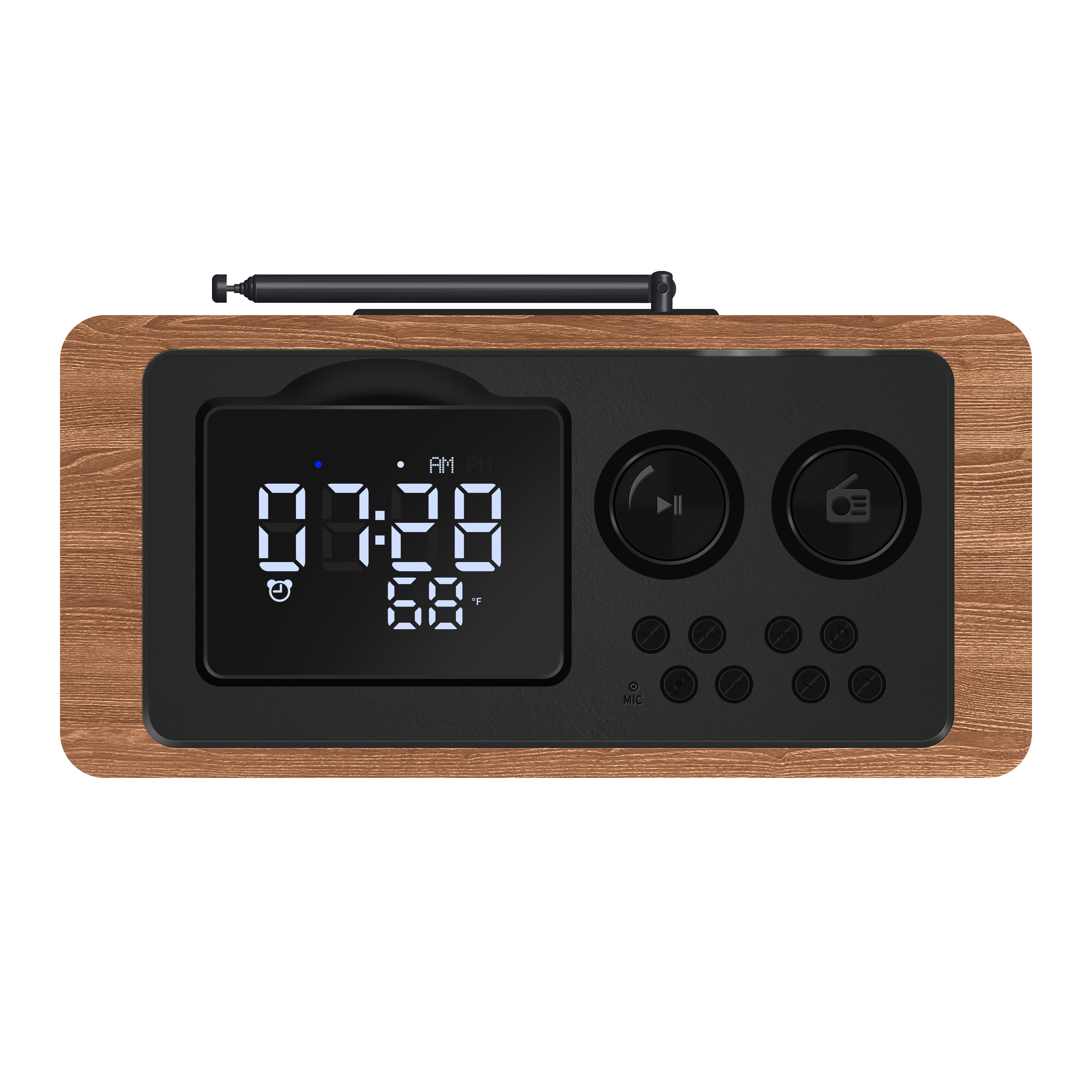 Fuse Zide Vintage Retro LCD Alarm Clock Radio Bluetooth Speaker - Brown
