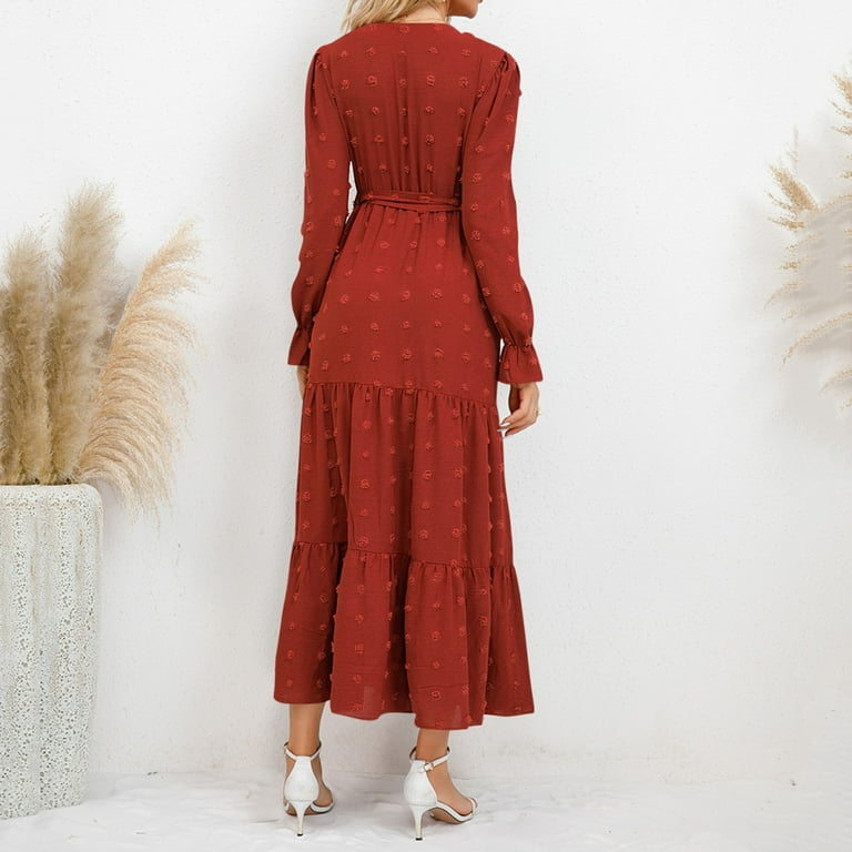 knee length dresses for ladies Dark Rust Red Belted Sleeveless Midi Dress - Women's Dresses main image 1