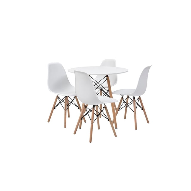 Comedor Alterego Redondo Blanco con 4 Sillas Blancas
