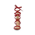 thumbnail image 6 of BLISSFUL STEP Women's Open Toe Stiletto Heeled Lace up Solid Sandals Red 9, 6 of 7
