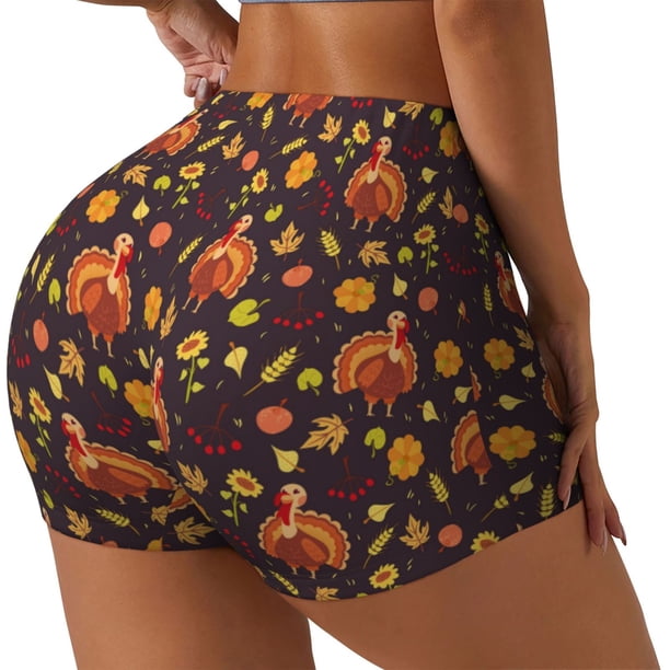 Balery Turkey Bird Pantalones cortos de entrenamiento estampados para mujer, sin costuras, ajustados, para gimnasio, yoga, correr, deportes, ejercicio activo, fitness.-XX-Large