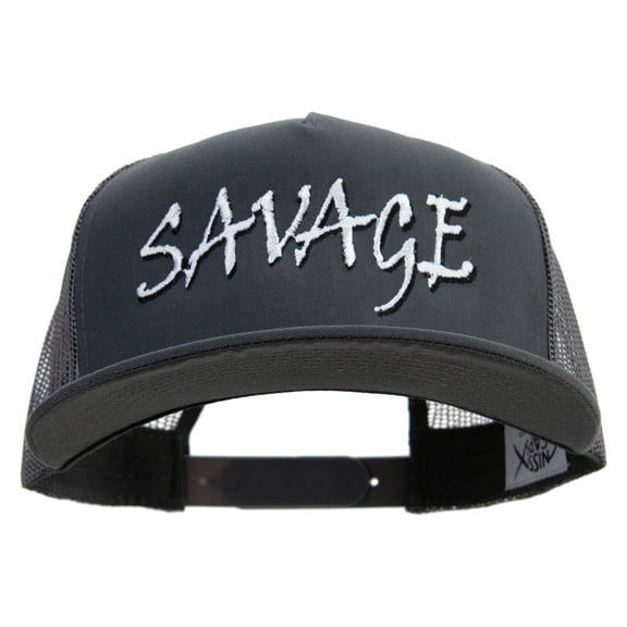 Savage Embroidered Cap Big Size 5 Panels Mesh Flat Bill Snapback - Dk Grey XL-3XL