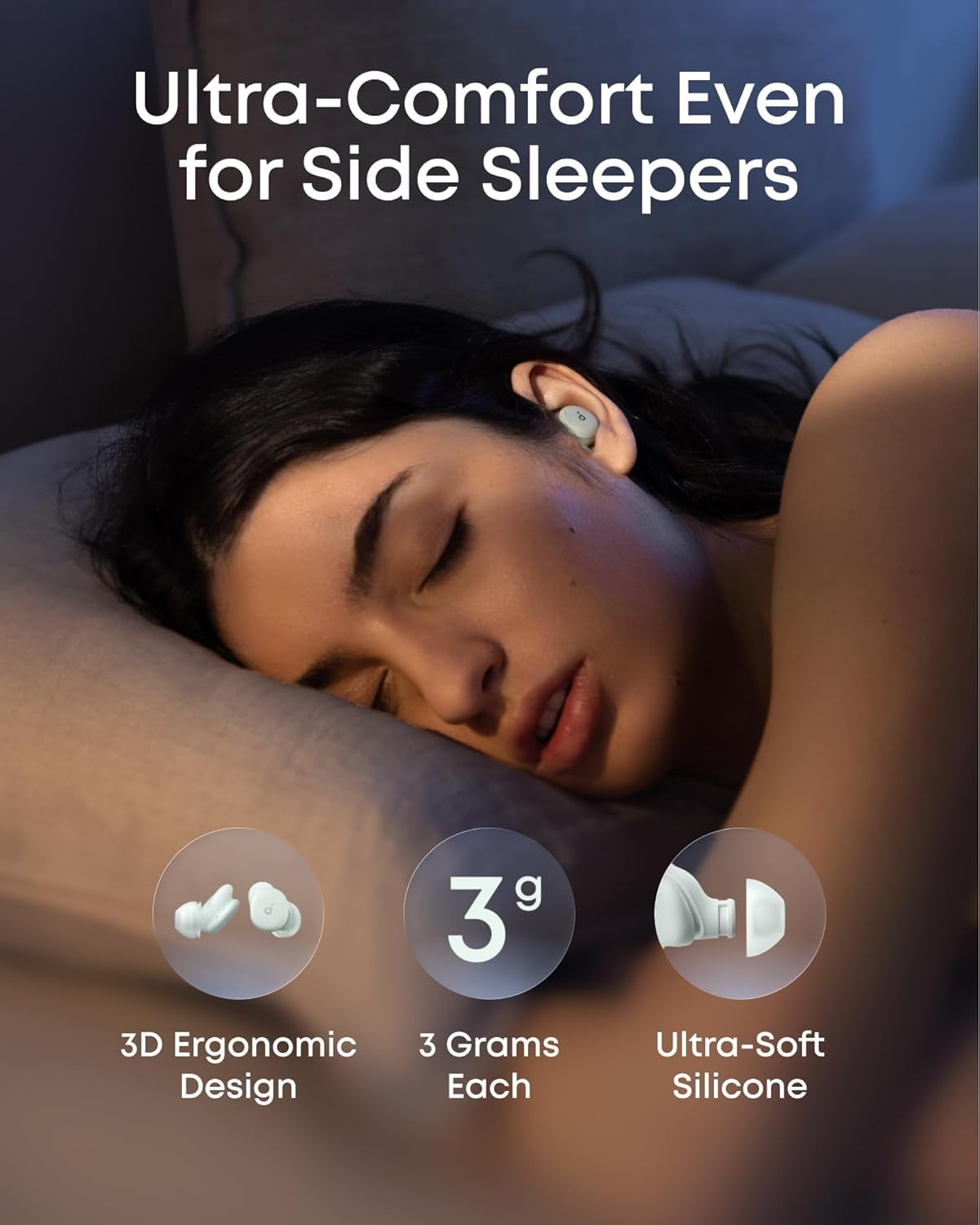 Restored Like New Soundcore Sleep A30 by Anker Sleep Earbuds, Smart Active Noise Cancelling Sleep Headphones, Adaptive Snore-Masking System, Ultra-Comfort for Side Sleepers (Refurbished)