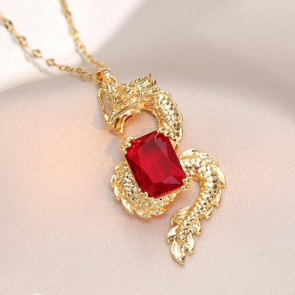 Exquisite Luxury Red Rhinestone Dragon Pendant Necklace For Women Men Birthday Gift Christmas Jewelry Accessories