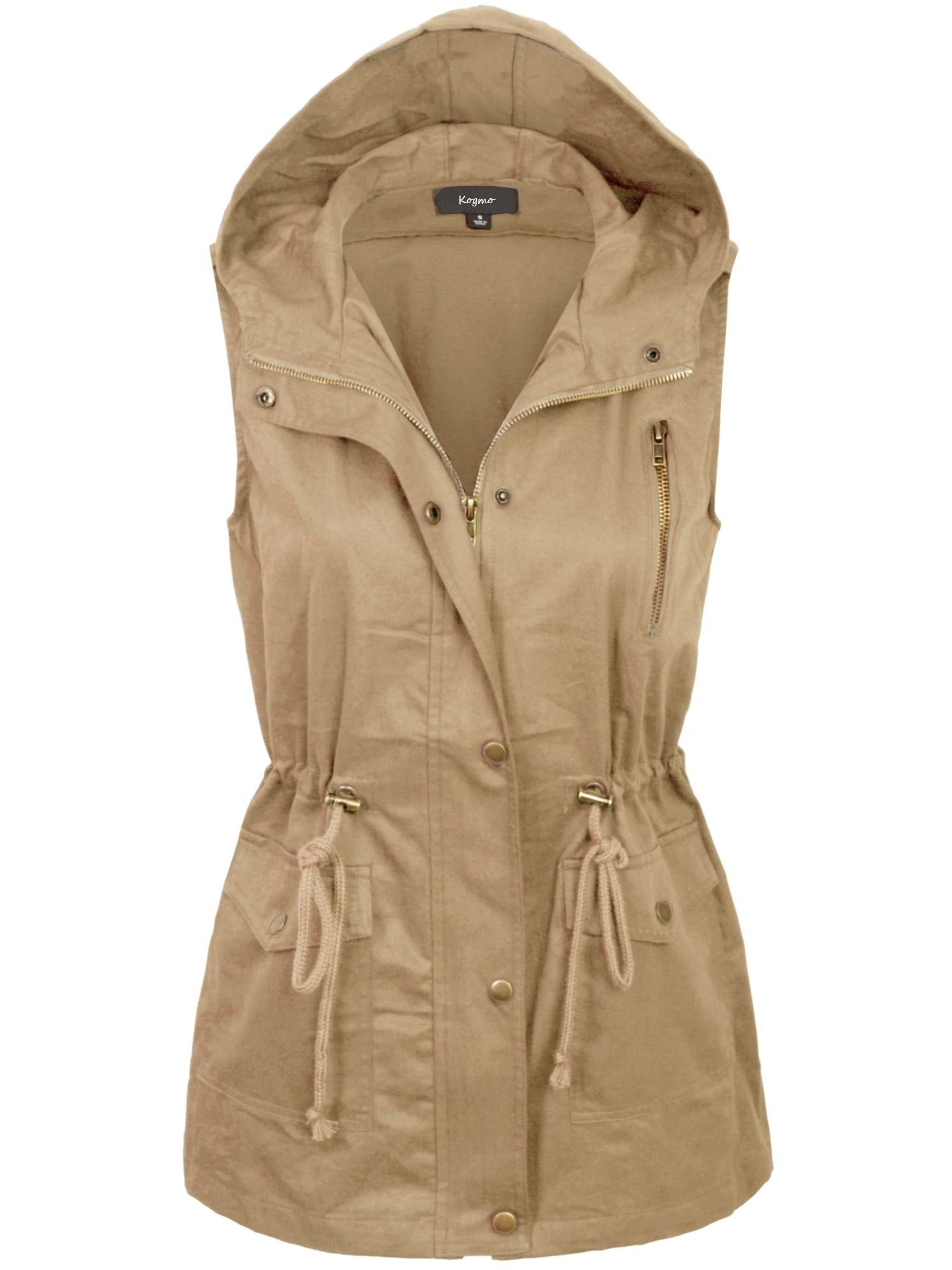 KOGMO Womens Zip Up Military Anorak Utility Vest with Hood American ...