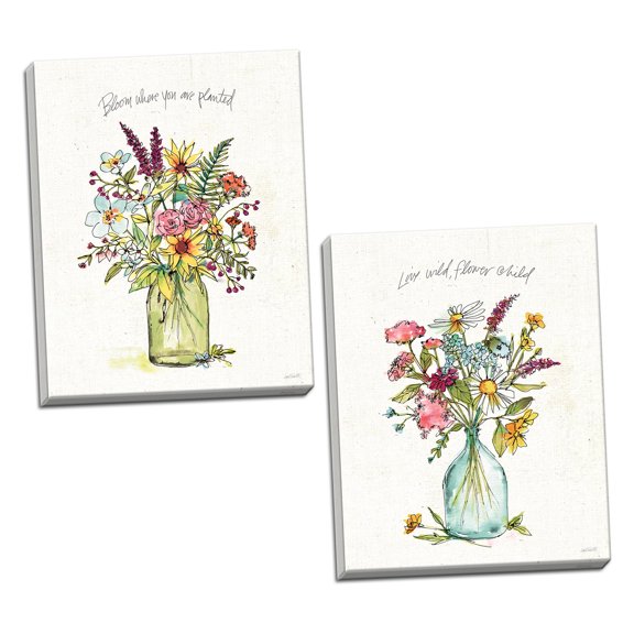 Gango Home Decor Shabby-Chic Simply Petals II & III by Anne Tavoletti (Ready to Hang); Two 11x14in Hand-Stretched Canvases