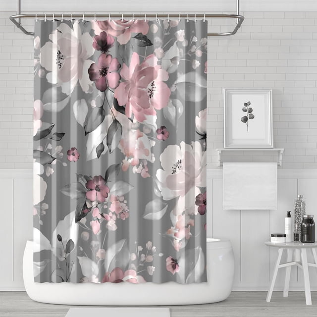 Ensemble de Rideau de Douche avec Doublure à Boutons-Pression, Fleurs Roses Nature Moderne (5) Rideaux de Douche Doublure de Douche Réutilisable, Rideau de Bain en Polyester Décoratif, 72x72 Pouces