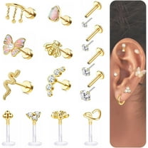Cartilage Earrings Tragus Helix Conch Flatback Piercing Jewelry Hypoallergenic 16G 316L Surgical Stainless Steel Labret Studs Push In Flat Back Stud Earrings[Z1]