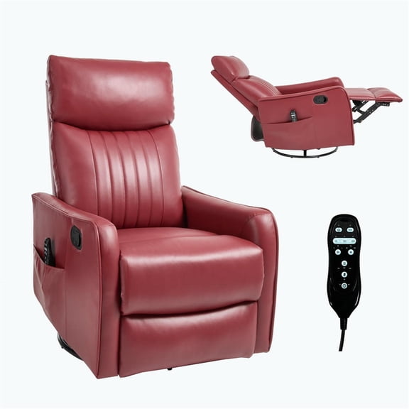Spaco Red Faux Leather Manual Recliner - Rocker & Swivel Heat Massage, Ideal for Living Room