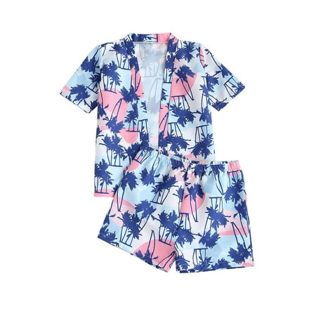 

Boys Toddler Set Two Piece Quick Dry Ptints Swim Trunks Short Sleeve Swim Shirt Set