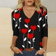 thumbnail image 2 of VKOYWKM Valentine T Shirts Women Cute Graphic Tees Valentine 3/4 Sleeve Holiday Tops V Neck Loose Fit Family Party Outfits, 2 of 4