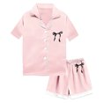 thumbnail image 4 of REDARER Girls' Silk Satin Pajama Set, Short Sleeve Button-Down Top & Shorts Cozy Two-Piece Loungewear,10-11 Years, 4 of 4