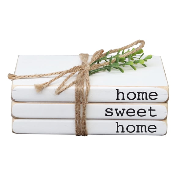 Parisloft Home Sweet Home Farmhouse Wood Book Decor, White, 4.75 x 3 x 7.125 inches