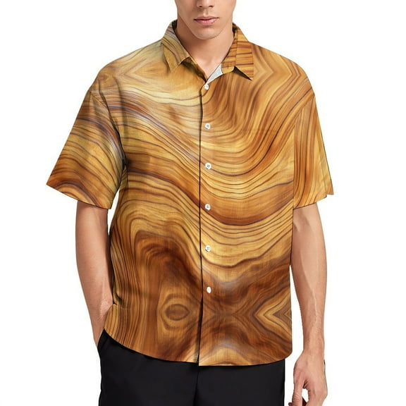 Wood Grain Texture Men's Shirts Short Sleeve Casual Shirts Button Down Shirt for Men Beach Summer Wedding Shirt