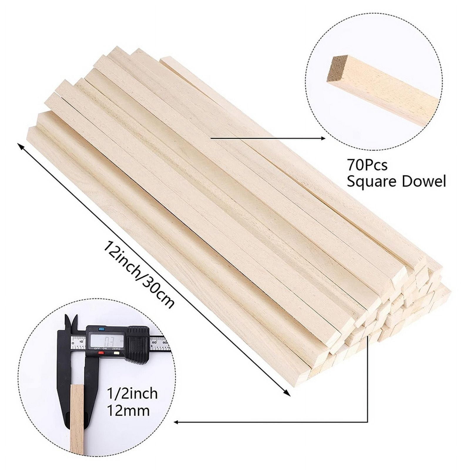 70Pcs 1/2 Inch X 12 Inch Balsa Wood Sticks, Square Wood Dowel Rods Unfinished Balsa Wood Strips Wood Sticks for Crafts