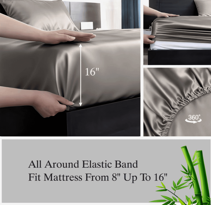 Lidoloka Luxury Bamboo Bed Sheets Set Queen 4 Pcs for Adult,Soft&Cool,16" Deep Pocket,Dark Gray
