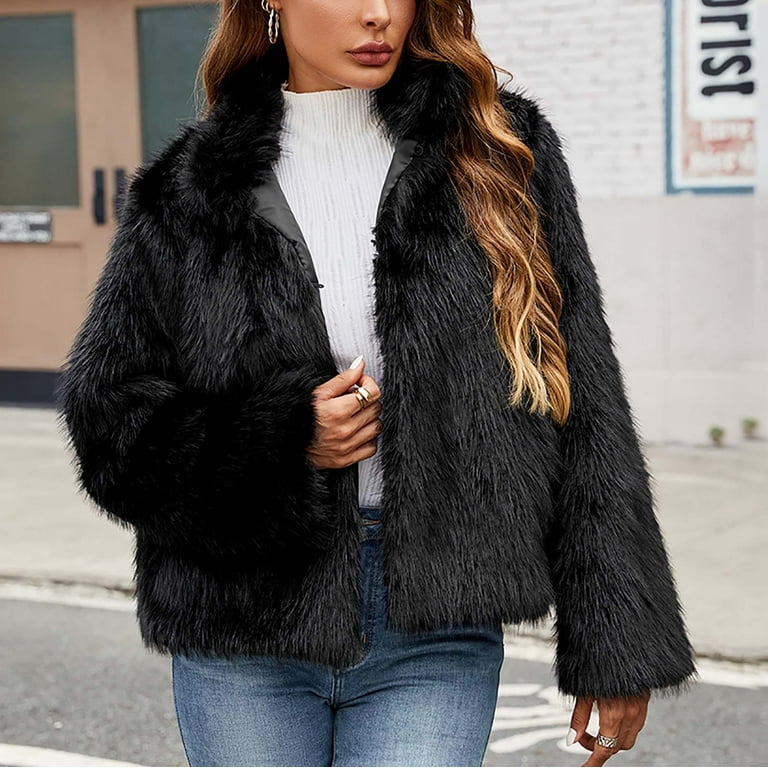 Womens Faux Fur Coat Winter Shaggy Casual Oversized Lapel Jackets