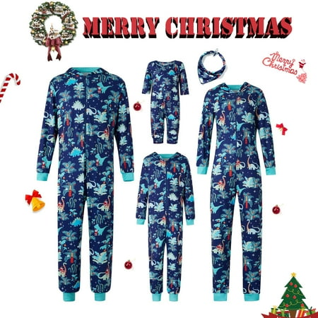 

Christmas Family Matching Pajamas Xmas Printed Hooded Romper Onesies Zipper Jumpsuit Holiday Sleepwear Loungewear Pjs