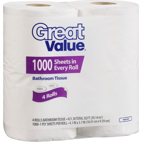 Great Value 1000 Sheets Toilet Paper, 4 count - Walmart.com Great Value 1000 Sheets Toilet Paper, 4 count - Walmart.com