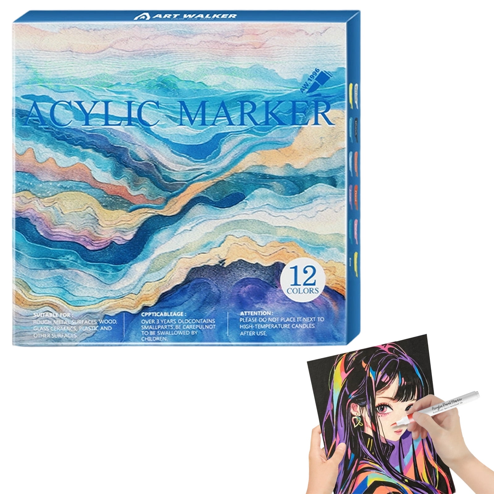 12/24/36/48 Colors Acrylic Paint Pens Marker Set for Rocks, Glass, Mugs, and Most Surfaces with 1-4mm Medium Tip Marker, Durable Soft Tip Watercolor Pens Artist Acrylic Markers(Blue,5.7x0.5x5.7")