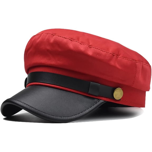 CoCoMangos Lady's Women's Cotton Beret Cap Octagonal Hat British Flat Cap with PU Leather Front