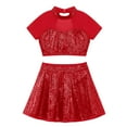 thumbnail image 4 of Hansber Robe de Danse Jazz Lyrique à Sequins pour Filles 2 Pcs Crop Top Contemporain Dos Ouvert avec Jupe Rouge 8, 4 of 6