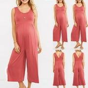 Aqestyerly Women Sleeveless Pregnancy Maternity Pants Solid Ladies Summer Jumpsuit Rompers