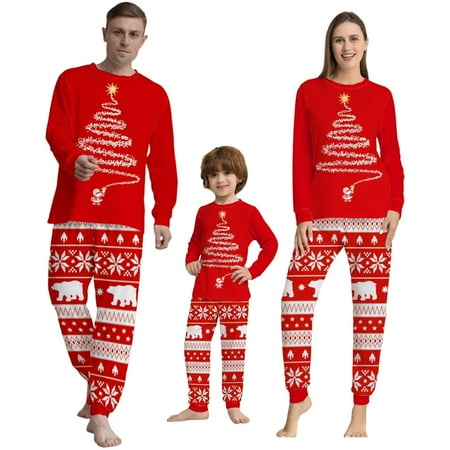 

Family Christmas Matching Pajamas Sets | Couples Sleepwear Holiday Nightgown for Adults Kids | Red Winter Sleeping Clothes for Living Room Bedroom