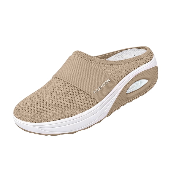 Domuza Womens Orthopedic Shoes with Arch Support Air-Cushion Slip-On Walking Shoe Summer Breathable Lightweight Open Back Shoes Comfortable Closed Toe Mules Khaki 9(EU-42)