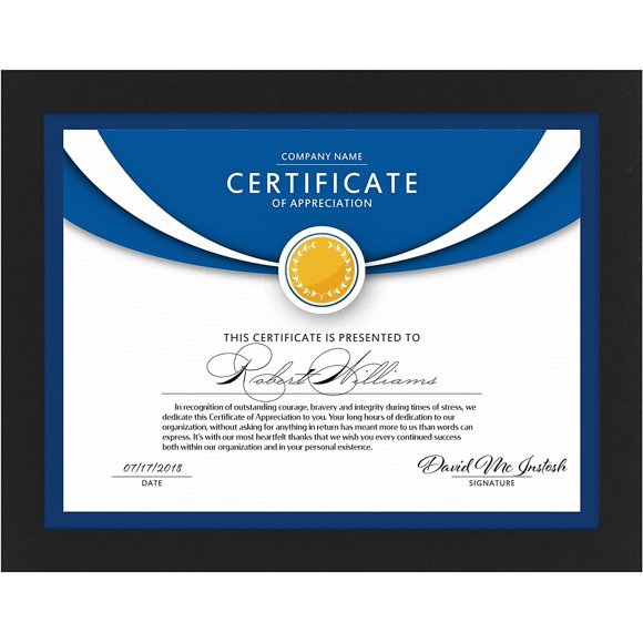 SURJDE 8.5x11 (22x28 cm) Black Certificate Frame, Sturdy Wood Composite Diploma Frame, Sleek Document Frame, Table Top or Wall Mount, Exclusives Collection