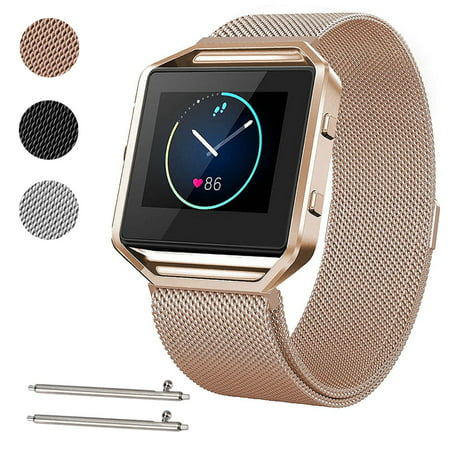 Large Size Stainless Steel Magnetic Milanese Replacement Wrist Band Loop Strap w/ Frame for Fitbit Blaze Smart (Best Nato Strap Brand)