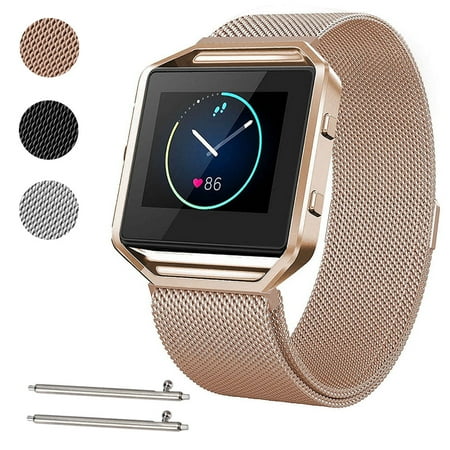 Rose Gold Replacement Watch Bands Large Size Stainless Steel Magnetic Milanese Replacement Wrist Band Loop Strap w/ Frame for Fitbit Blaze Smart Watch ()