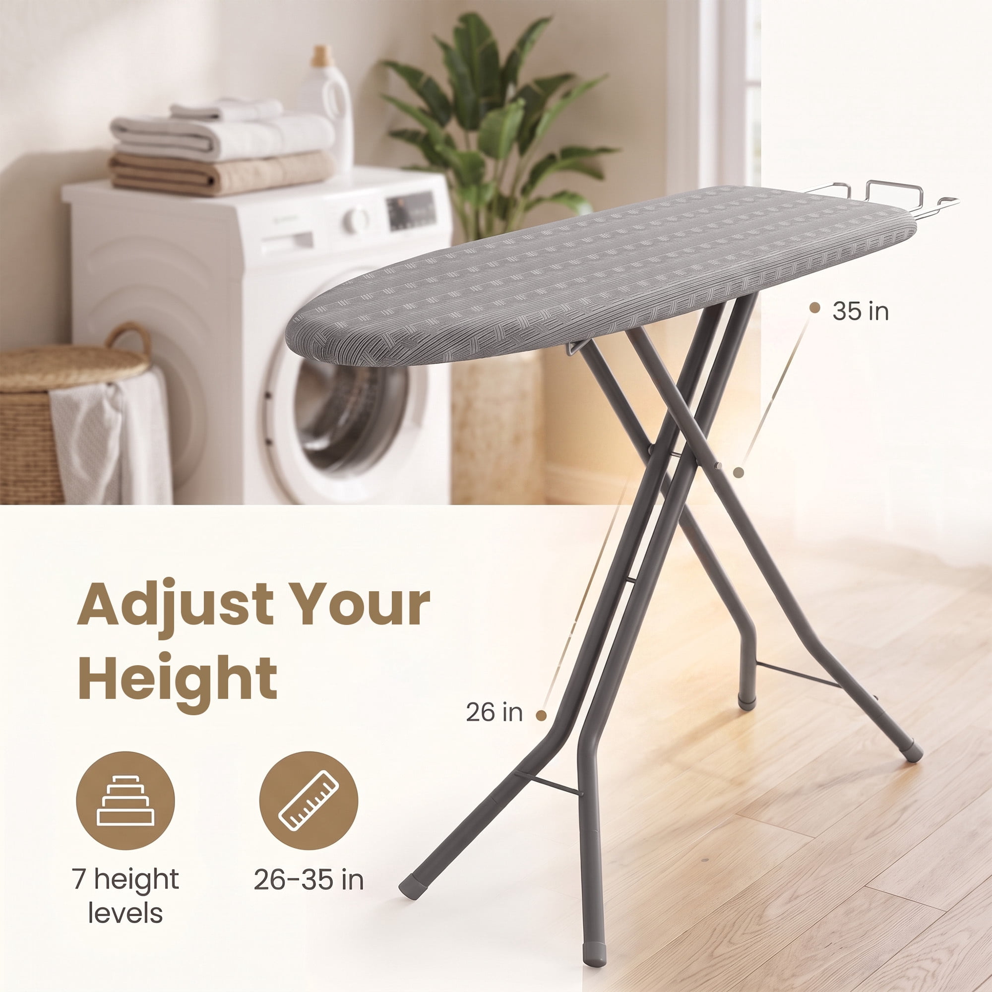 Ledrem Foldable Ironing Board, Height Adjustable, 43" x 13", Gray