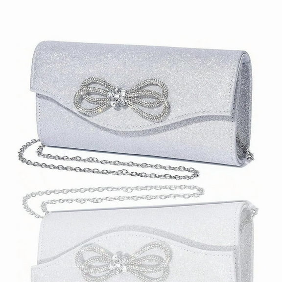 Women Evening Handbag Shiny Crystal Bow Flap Clutch Purse for Women Wedding Party Prom Purse