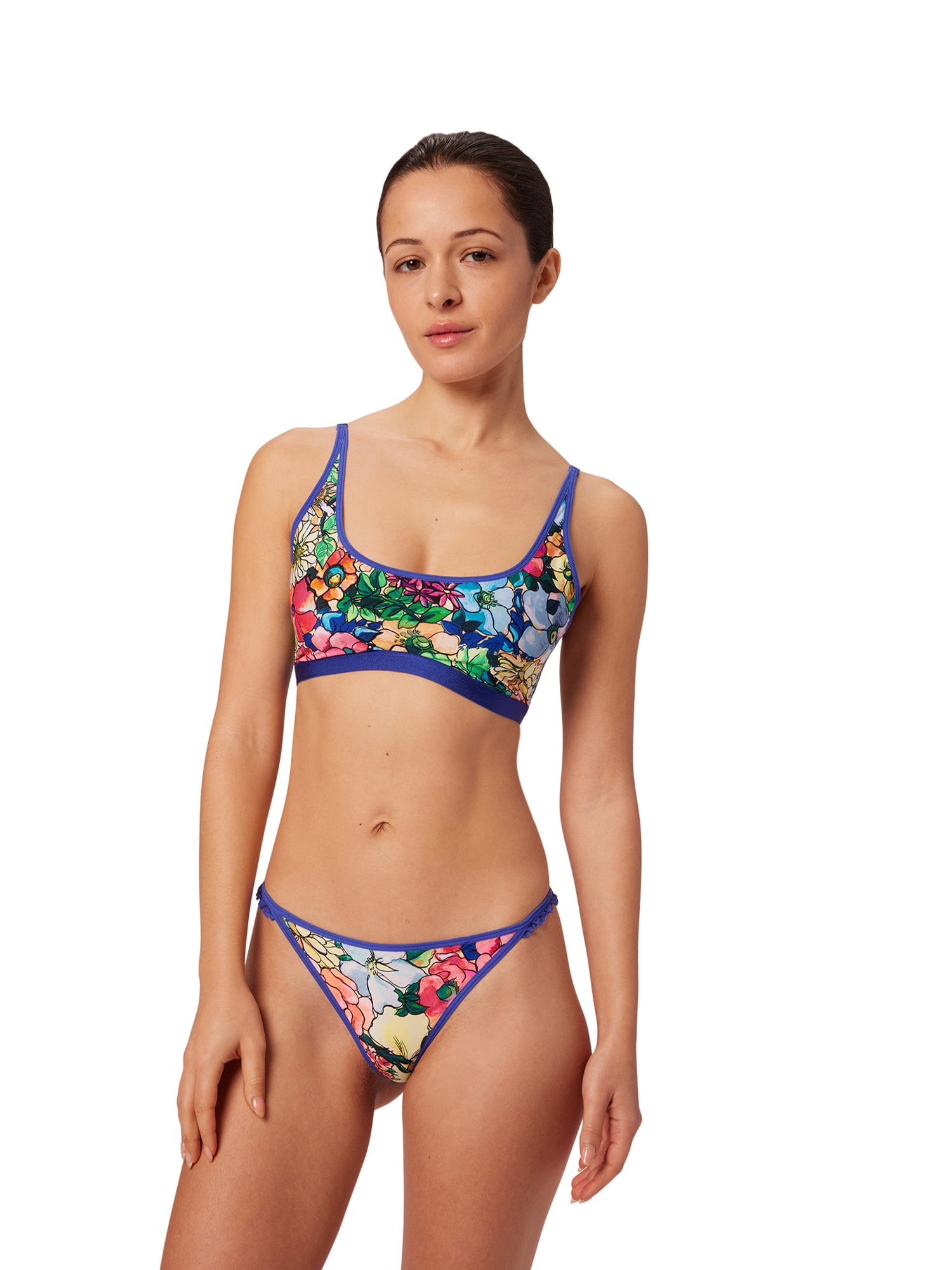 Parade Floral Print Scoop Bralette and Ruffle Thong Set, Sizes XS to 3XL