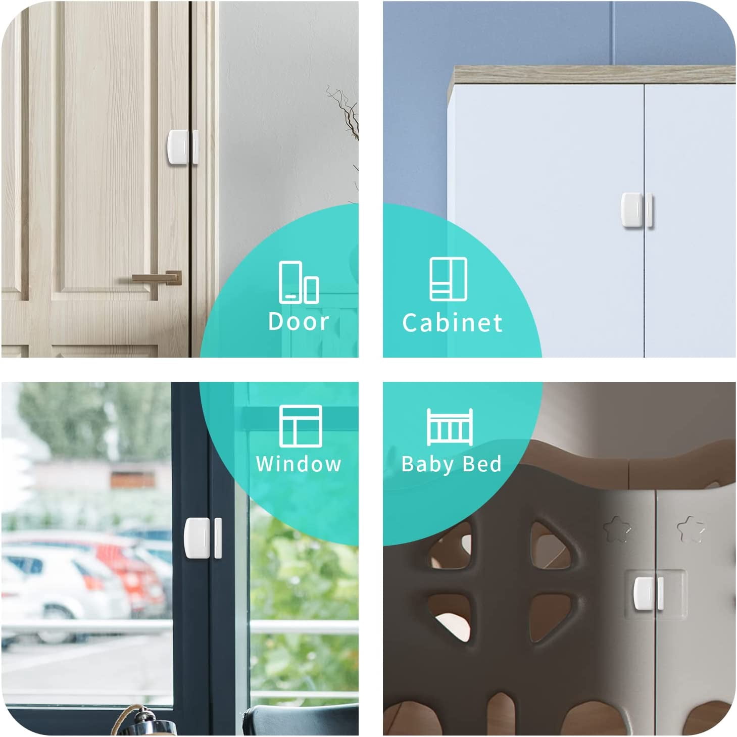 Contact Sensor 4 Pack, Door and Window Monitor, Home Automation,Works with Home Assistant,SmartThings,Aeotec,Homey,Hubitat or Echo Devices with Build-in  Hub,hub Required